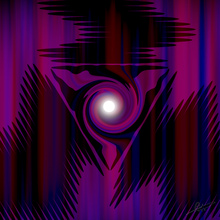 Paul Alexander Heigel - Digitale Optik III Abstrakte Grafik mit einem spiralförmigen Zentrum in lila und schwarzen Linien.